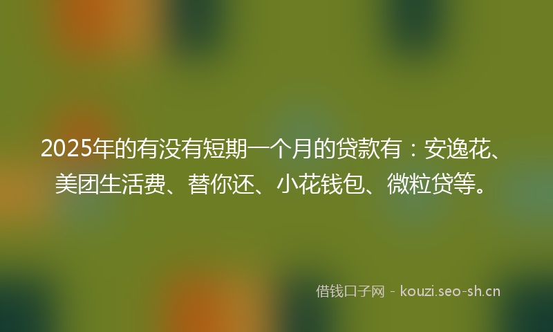 2025年的有没有短期一个月的贷款有：安逸花、美团生活费、替你还、小花钱包、微粒贷等。