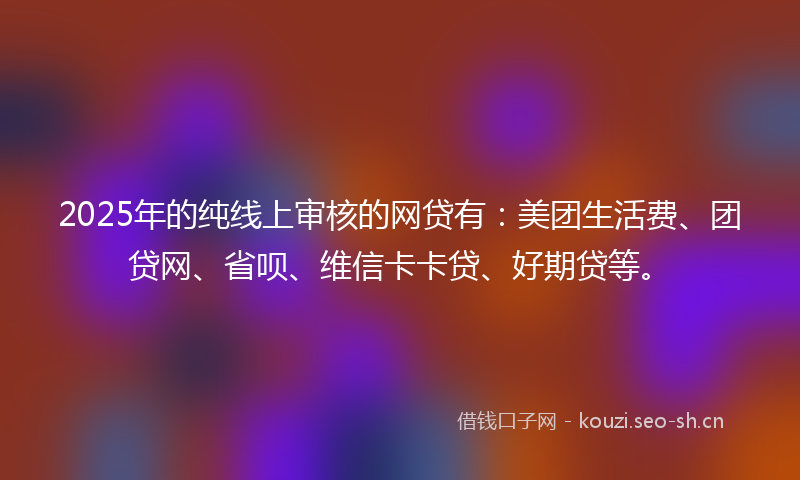 2025年的纯线上审核的网贷有：美团生活费、团贷网、省呗、维信卡卡贷、好期贷等。