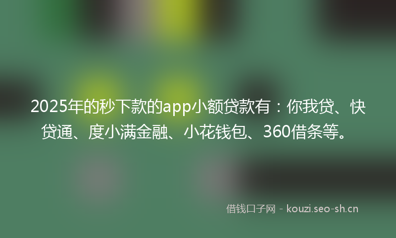 2025年的秒下款的app小额贷款有：你我贷、快贷通、度小满金融、小花钱包、360借条等。