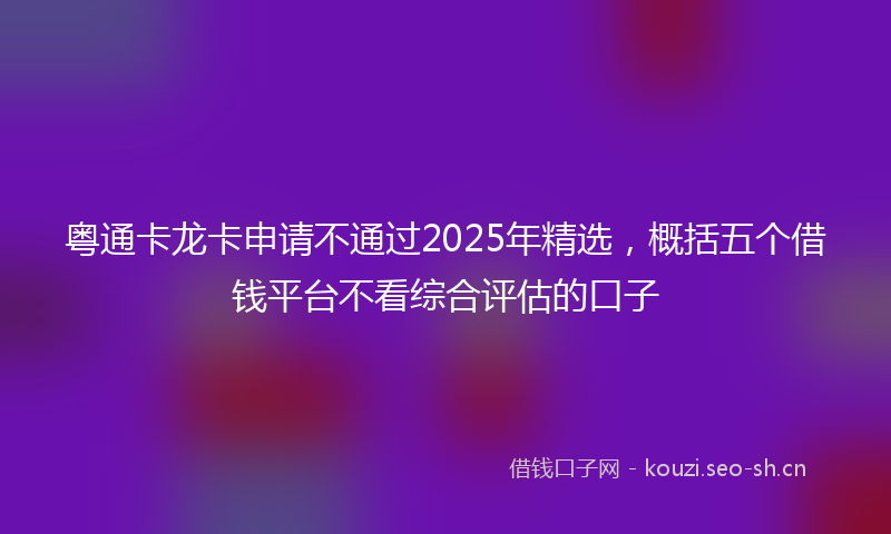 粤通卡龙卡申请不通过2025年精选，概括五个借钱平台不看综合评估的口子