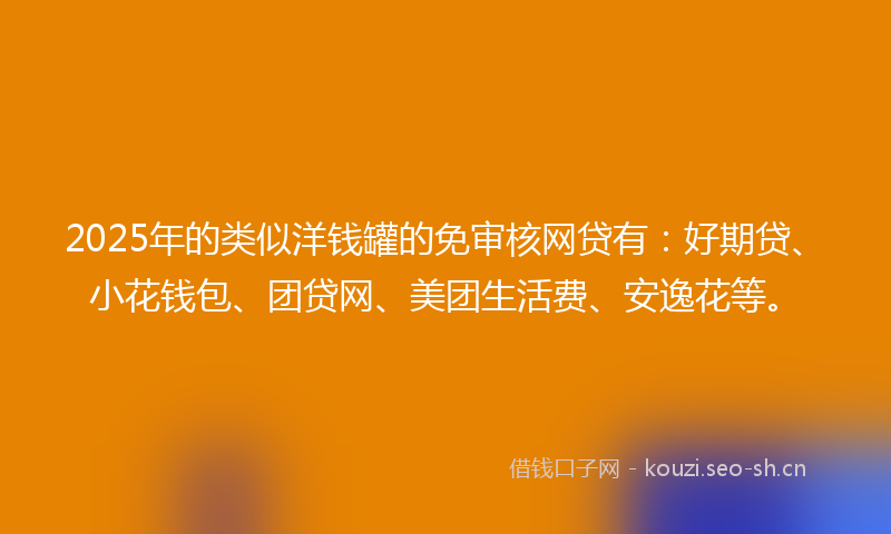 2025年的类似洋钱罐的免审核网贷有：好期贷、小花钱包、团贷网、美团生活费、安逸花等。