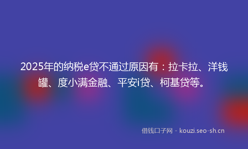 2025年的纳税e贷不通过原因有：拉卡拉、洋钱罐、度小满金融、平安i贷、柯基贷等。