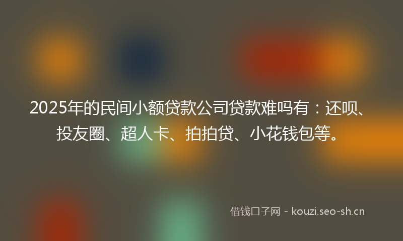 2025年的民间小额贷款公司贷款难吗有：还呗、投友圈、超人卡、拍拍贷、小花钱包等。