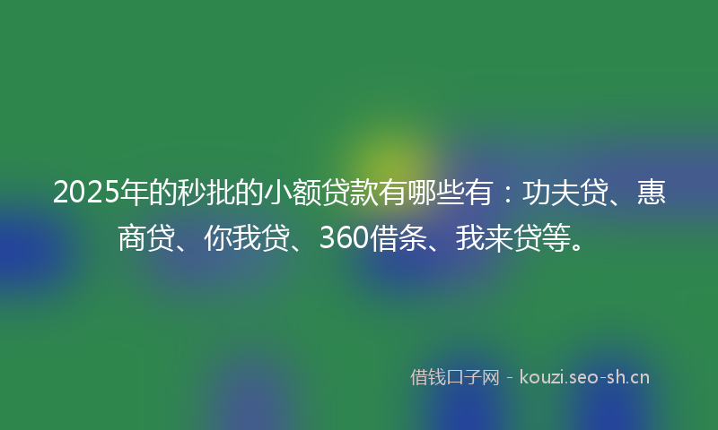 2025年的秒批的小额贷款有哪些有：功夫贷、惠商贷、你我贷、360借条、我来贷等。