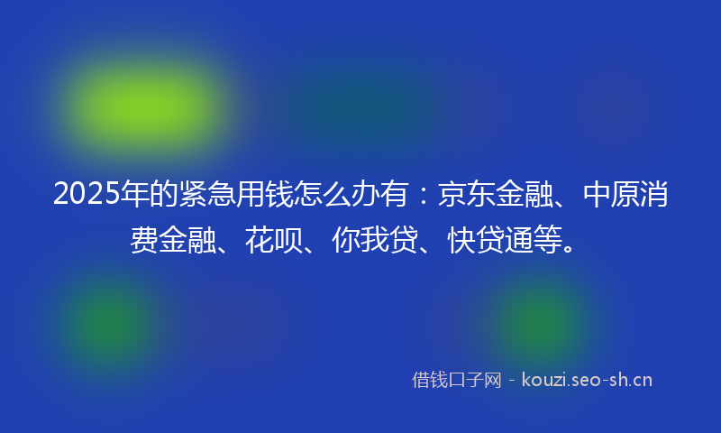 2025年的紧急用钱怎么办有：京东金融、中原消费金融、花呗、你我贷、快贷通等。