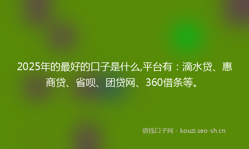 2025年的最好的口子是什么,平台有：滴水贷、惠商贷、省呗、团贷网、360借条等。