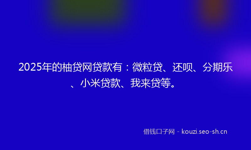 2025年的柚贷网贷款有：微粒贷、还呗、分期乐、小米贷款、我来贷等。