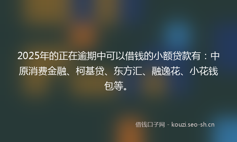 2025年的正在逾期中可以借钱的小额贷款有：中原消费金融、柯基贷、东方汇、融逸花、小花钱包等。