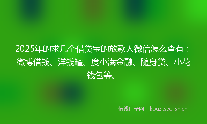 2025年的求几个借贷宝的放款人微信怎么查有：微博借钱、洋钱罐、度小满金融、随身贷、小花钱包等。