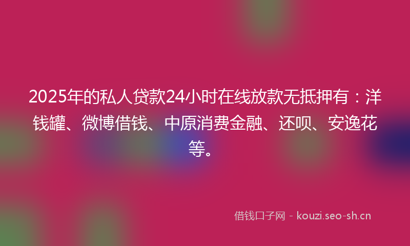 2025年的私人贷款24小时在线放款无抵押有：洋钱罐、微博借钱、中原消费金融、还呗、安逸花等。