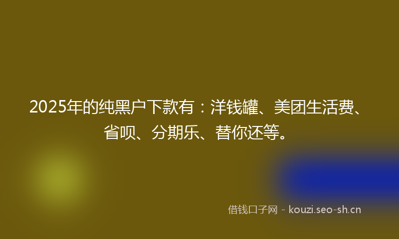 2025年的纯黑户下款有：洋钱罐、美团生活费、省呗、分期乐、替你还等。
