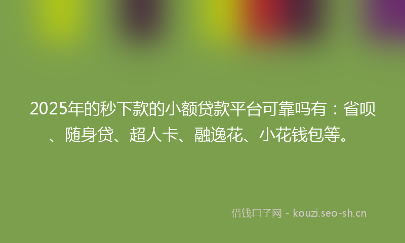 2025年的秒下款的小额贷款平台可靠吗有：省呗、随身贷、超人卡、融逸花、小花钱包等。