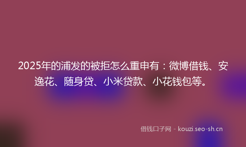 2025年的浦发的被拒怎么重申有：微博借钱、安逸花、随身贷、小米贷款、小花钱包等。