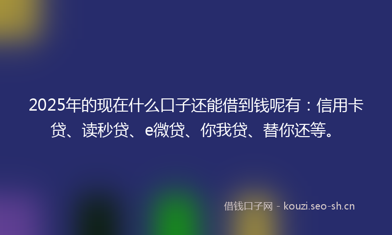 2025年的现在什么口子还能借到钱呢有：信用卡贷、读秒贷、e微贷、你我贷、替你还等。