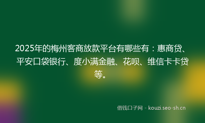 2025年的梅州客商放款平台有哪些有：惠商贷、平安口袋银行、度小满金融、花呗、维信卡卡贷等。
