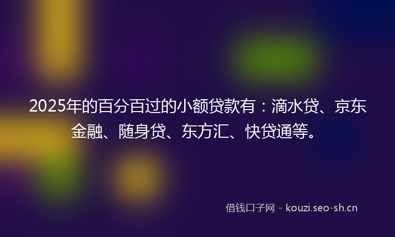 2025年的百分百过的小额贷款有：滴水贷、京东金融、随身贷、东方汇、快贷通等。