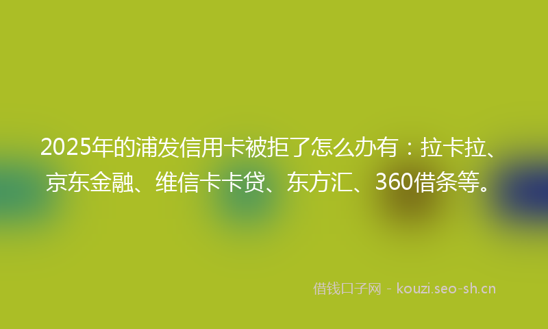 2025年的浦发信用卡被拒了怎么办有：拉卡拉、京东金融、维信卡卡贷、东方汇、360借条等。