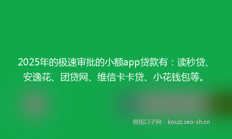 2025年的极速审批的小额app贷款有：读秒贷、安逸花、团贷网、维信卡卡贷、小花钱包等。