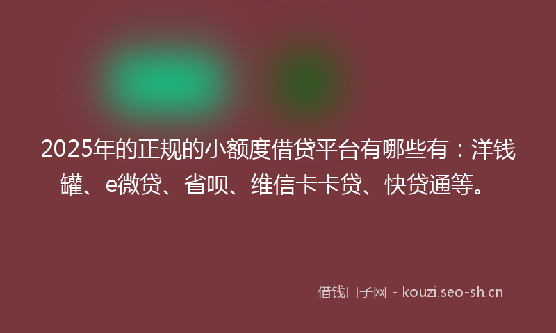 2025年的正规的小额度借贷平台有哪些有：洋钱罐、e微贷、省呗、维信卡卡贷、快贷通等。