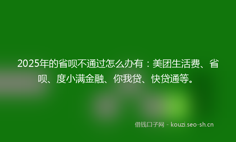 2025年的省呗不通过怎么办有：美团生活费、省呗、度小满金融、你我贷、快贷通等。