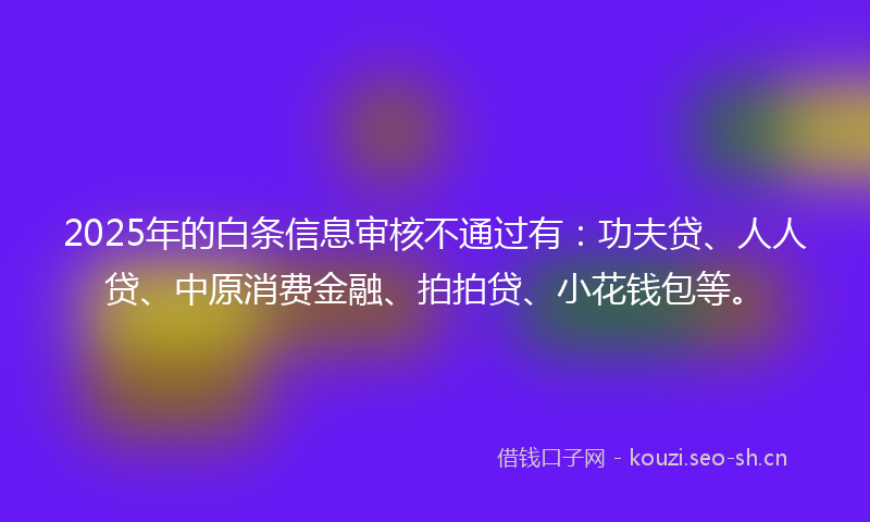2025年的白条信息审核不通过有：功夫贷、人人贷、中原消费金融、拍拍贷、小花钱包等。