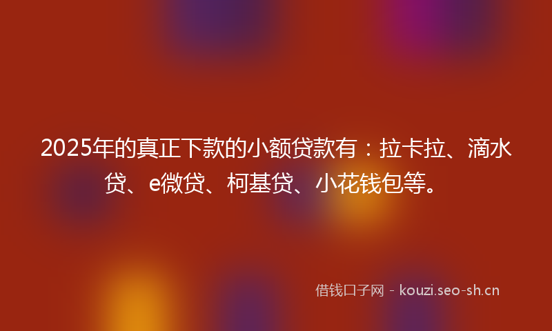 2025年的真正下款的小额贷款有：拉卡拉、滴水贷、e微贷、柯基贷、小花钱包等。