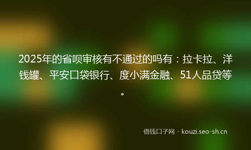 2025年的省呗审核有不通过的吗有：拉卡拉、洋钱罐、平安口袋银行、度小满金融、51人品贷等。