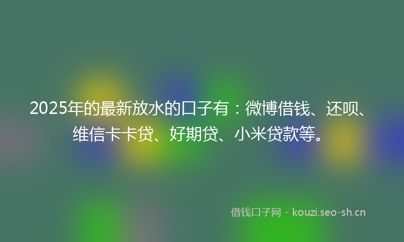 2025年的最新放水的口子有：微博借钱、还呗、维信卡卡贷、好期贷、小米贷款等。