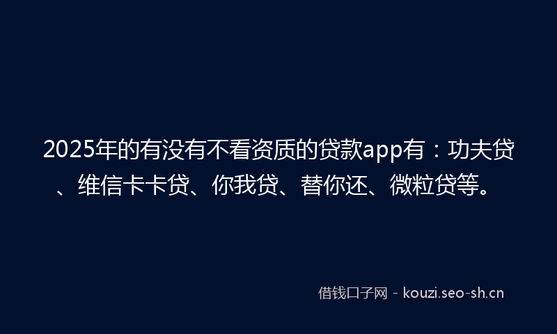 2025年的有没有不看资质的贷款app有：功夫贷、维信卡卡贷、你我贷、替你还、微粒贷等。