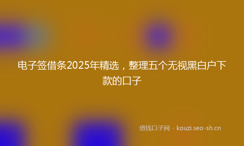 电子签借条2025年精选,整理五个无视黑白户下款的口子