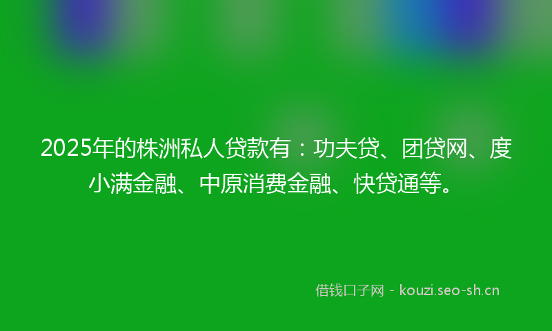 2025年的株洲私人贷款有：功夫贷、团贷网、度小满金融、中原消费金融、快贷通等。