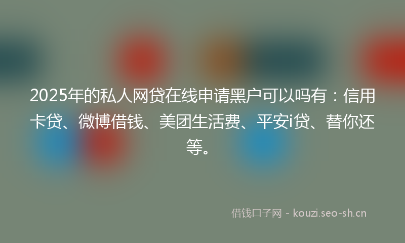 2025年的私人网贷在线申请黑户可以吗有：信用卡贷、微博借钱、美团生活费、平安i贷、替你还等。