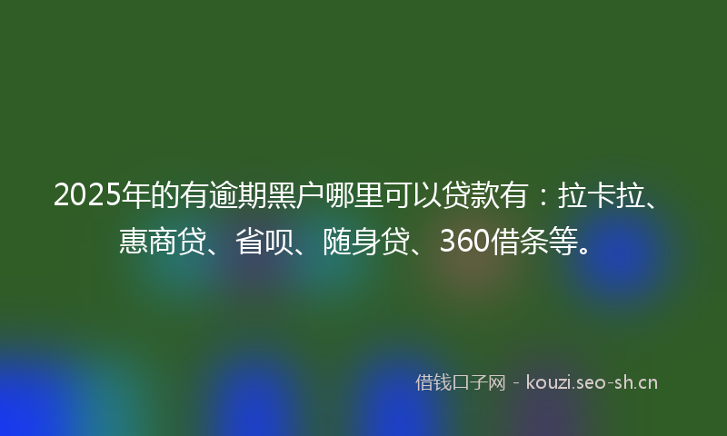 2025年的有逾期黑户哪里可以贷款有：拉卡拉、惠商贷、省呗、随身贷、360借条等。