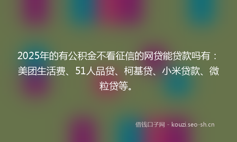 2025年的有公积金不看征信的网贷能贷款吗有：美团生活费、51人品贷、柯基贷、小米贷款、微粒贷等。