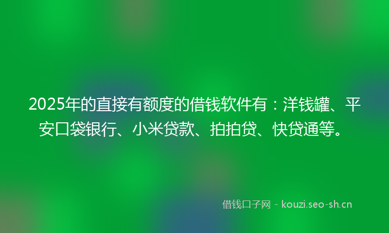 2025年的直接有额度的借钱软件有：洋钱罐、平安口袋银行、小米贷款、拍拍贷、快贷通等。