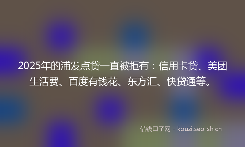 2025年的浦发点贷一直被拒有：信用卡贷、美团生活费、百度有钱花、东方汇、快贷通等。