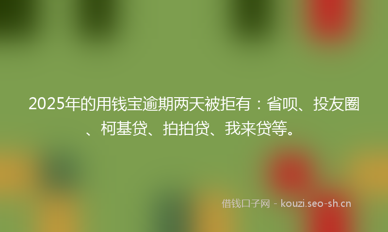 2025年的用钱宝逾期两天被拒有：省呗、投友圈、柯基贷、拍拍贷、我来贷等。