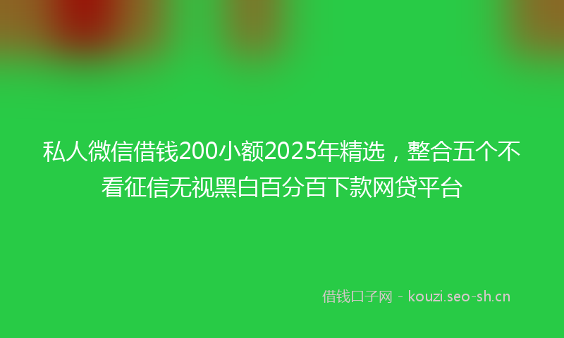 私人微信借钱200小额2025年精选，整合五个不看征信无视黑白百分百下款网贷平台