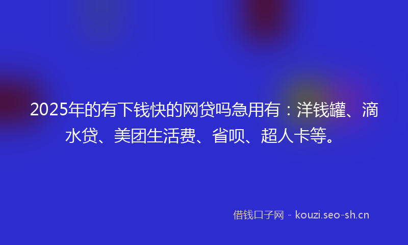 2025年的有下钱快的网贷吗急用有：洋钱罐、滴水贷、美团生活费、省呗、超人卡等。