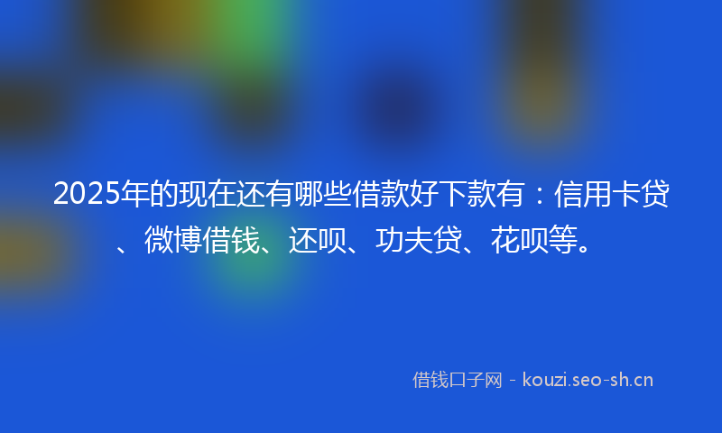 2025年的现在还有哪些借款好下款有:信用卡贷、微博借钱、还呗、功夫贷、花呗等。