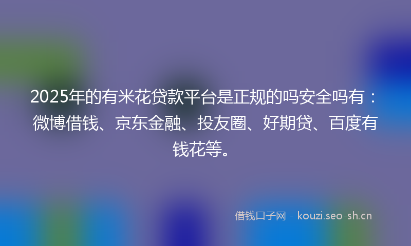 2025年的有米花贷款平台是正规的吗安全吗有：微博借钱、京东金融、投友圈、好期贷、百度有钱花等。