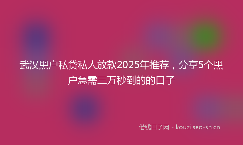武汉黑户私贷私人放款2025年推荐，分享5个黑户急需三万秒到的的口子