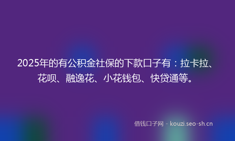 2025年的有公积金社保的下款口子有：拉卡拉、花呗、融逸花、小花钱包、快贷通等。
