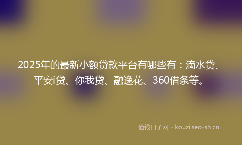 2025年的最新小额贷款平台有哪些有：滴水贷、平安i贷、你我贷、融逸花、360借条等。