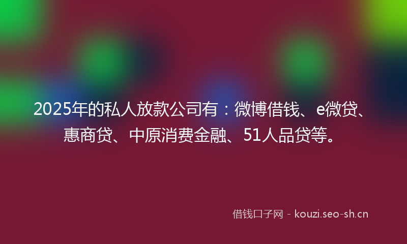 2025年的私人放款公司有：微博借钱、e微贷、惠商贷、中原消费金融、51人品贷等。