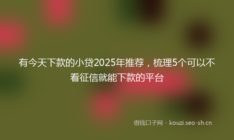 有今天下款的小贷2025年推荐，梳理5个可以不看征信就能下款的平台