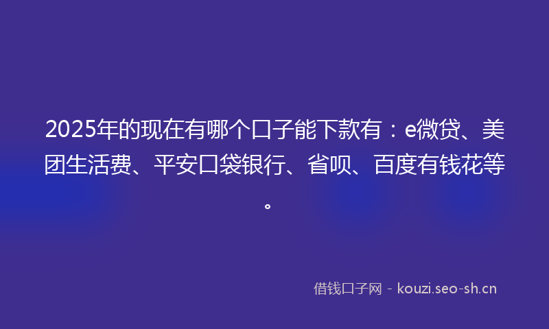 2025年的现在有哪个口子能下款有：e微贷、美团生活费、平安口袋银行、省呗、百度有钱花等。