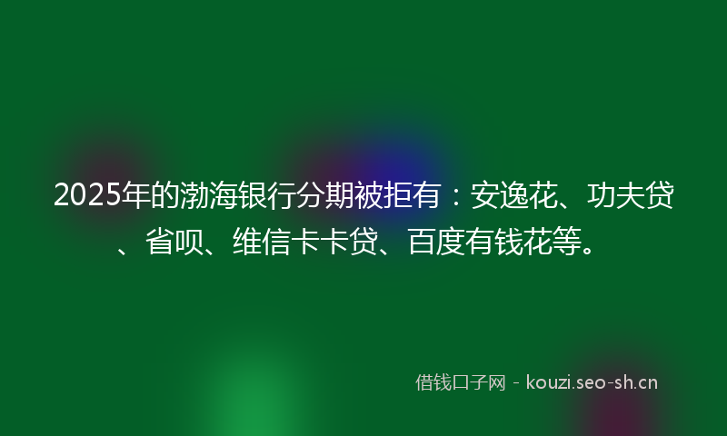 2025年的渤海银行分期被拒有：安逸花、功夫贷、省呗、维信卡卡贷、百度有钱花等。