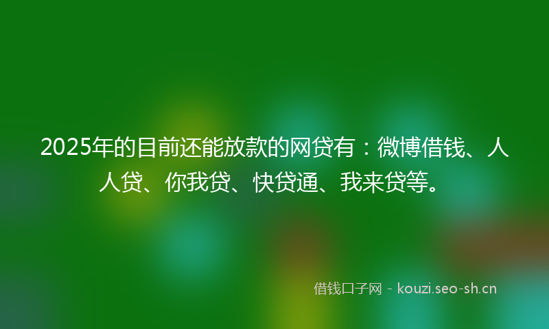 2025年的目前还能放款的网贷有：微博借钱、人人贷、你我贷、快贷通、我来贷等。