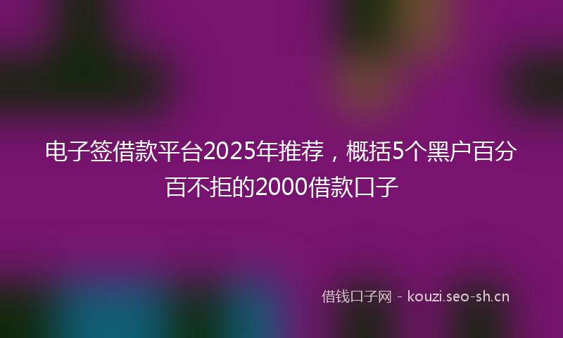 电子签借款平台2025年推荐，概括5个黑户百分百不拒的2000借款口子